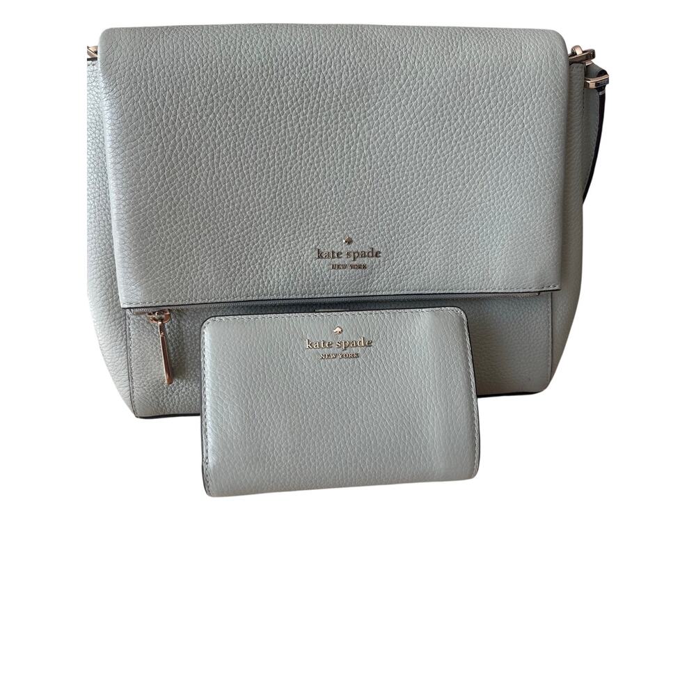 Kate Spade Leila Medium Flap Shoulder Bag and Lena Medium Bifold Wallet in Sage